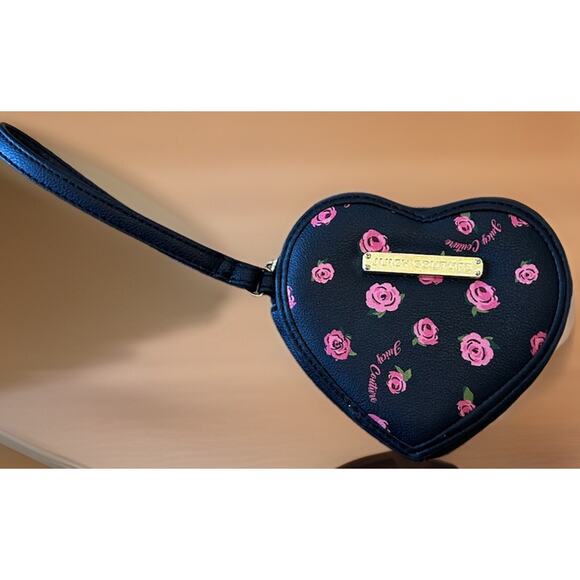 VTG Y2K Juicy Couture Heart Coin Purse Wallet Gold Plated “Juicy”black/pink RARE - Picture 5 of 9